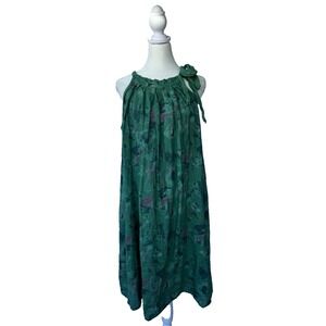 Bellambra Italy Halter Dress L Linen Green Abstract Lagenlook Boho Knee Length